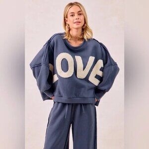 BiBi “ Boho Love Club “ Patchwork Pullover | Vintage Blue M